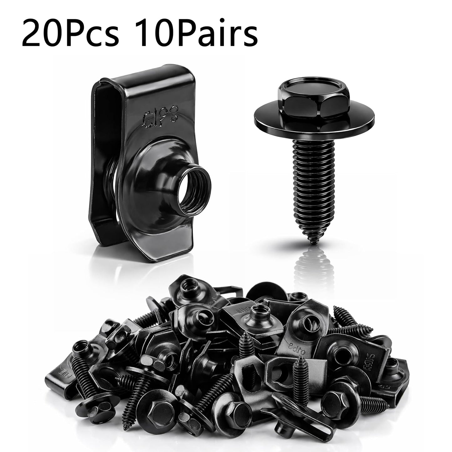 10 Pairs Body Bolts and U-Nut Clips for Splash Shield Fender