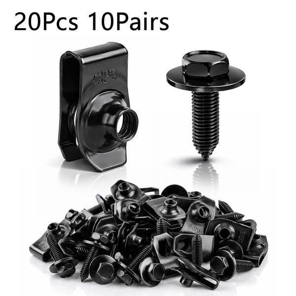 10 Pairs Body Bolts and U-Nut Clips for Splash Shield Fender