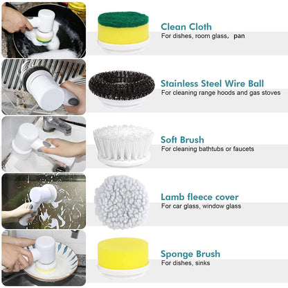 Electric Spin Scrubber with 5 Replaceable Brush Heads for Cleaning Kitchen Dish Sink Tub Floor Wall Tile Window