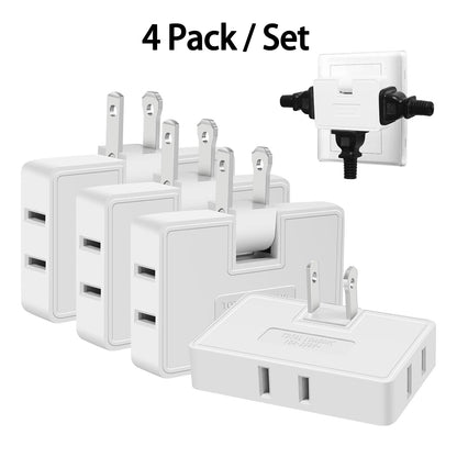4Pcs Wall Socket Extension Adapter - 180-Degree Rotatable Flat Plug AC Adapter