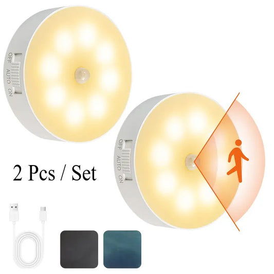 2 Pcs Indoor Motion Sensor Night Light, USB Rechargeable Lamp, Magnetic Mount
