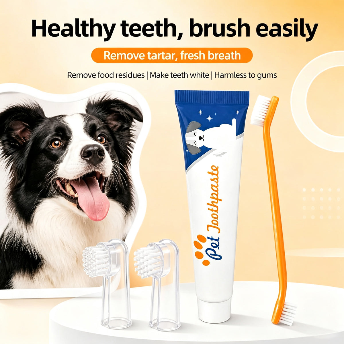 Beef-Flavored Pets Toothpaste Set - Double-Headed And Finger Toothbrush