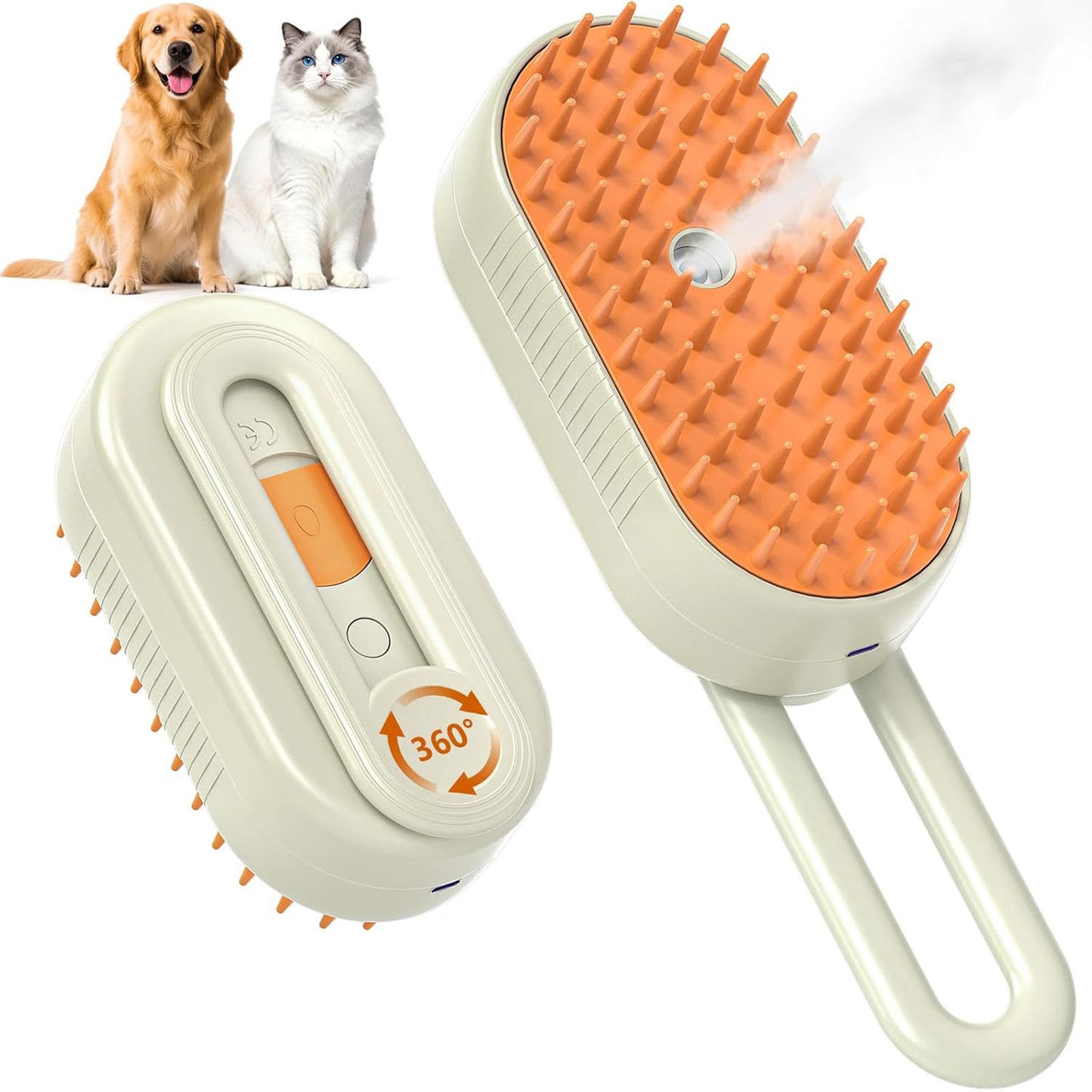 4 in 1 Cat Steam Brush with Foldable Handle for Shedding