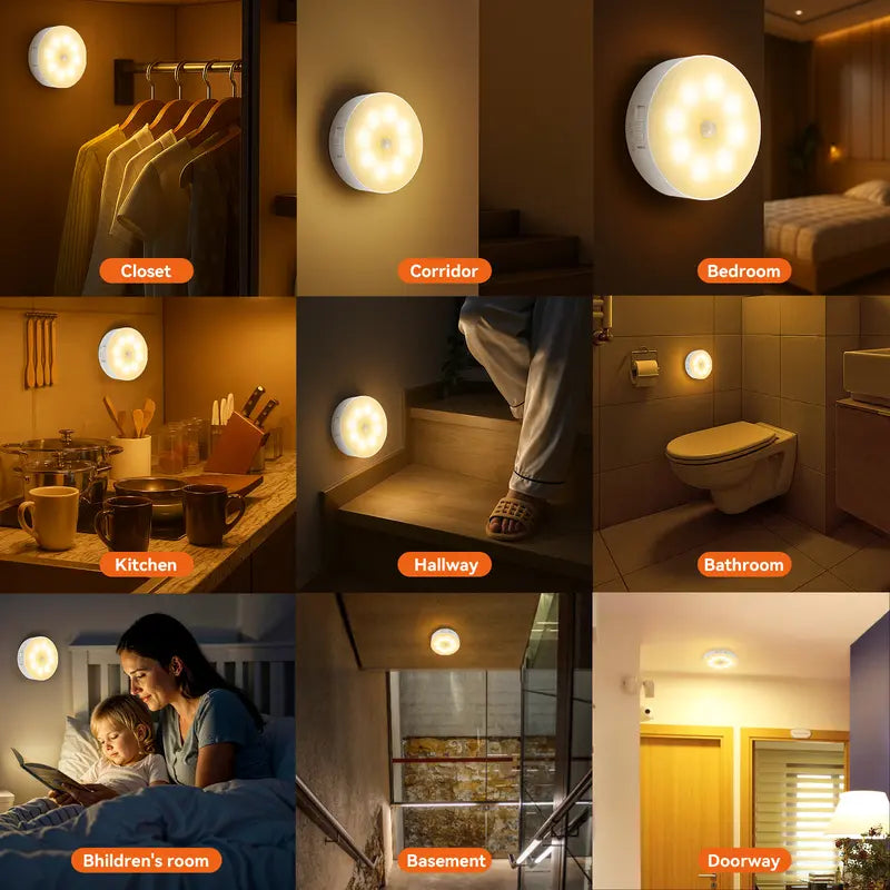 2 Pcs Indoor Motion Sensor Night Light, USB Rechargeable Lamp, Magnetic Mount