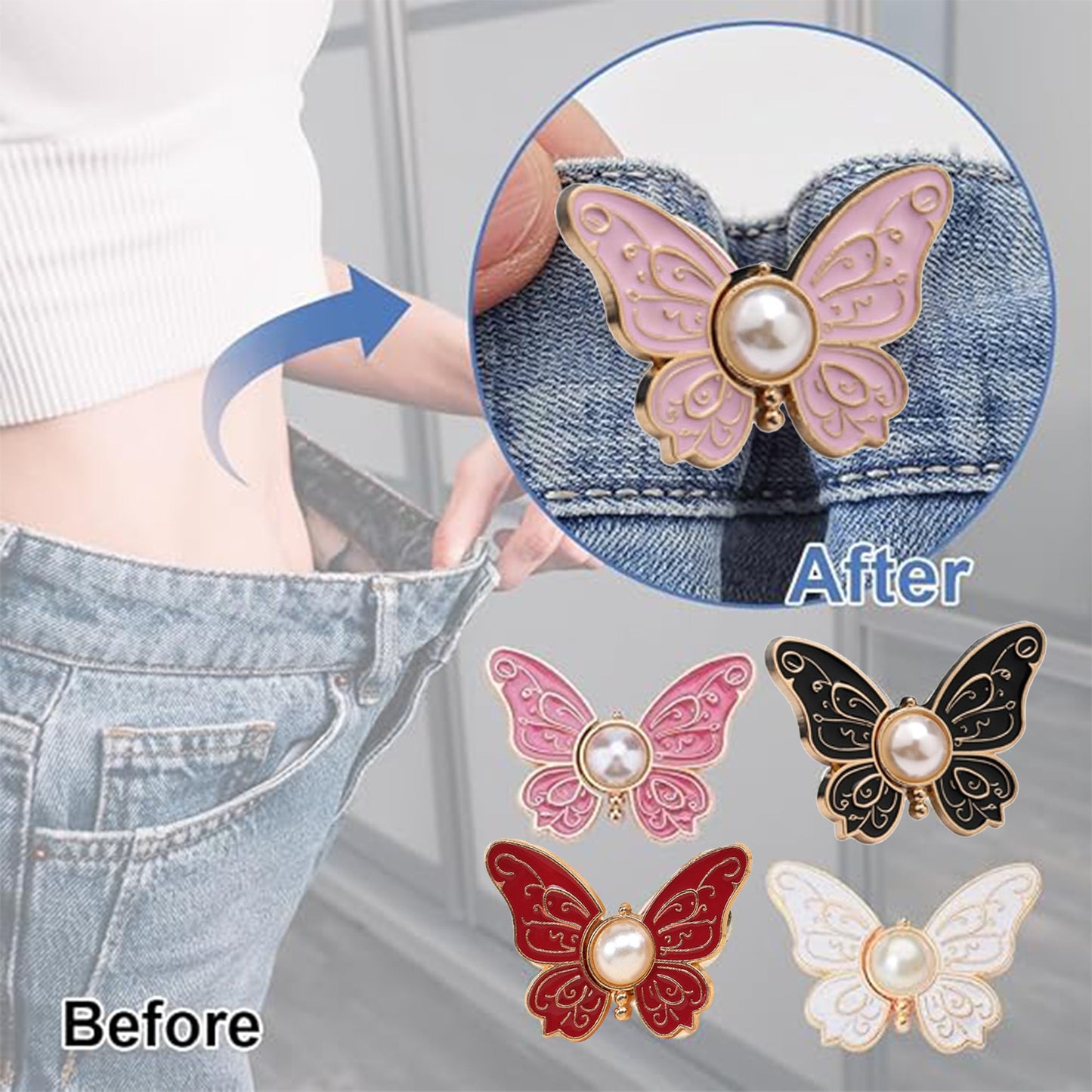5 Color Of Waist-Tightening Buckles – Detachable Butterfly-Shaped Buttons