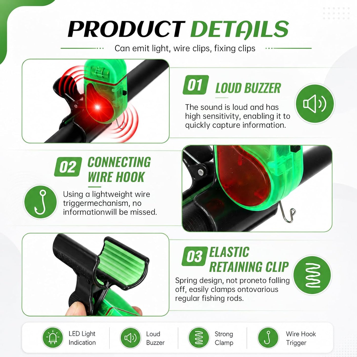 Fishing Bite Alarm with Flashing Light for Night and Day Fishing