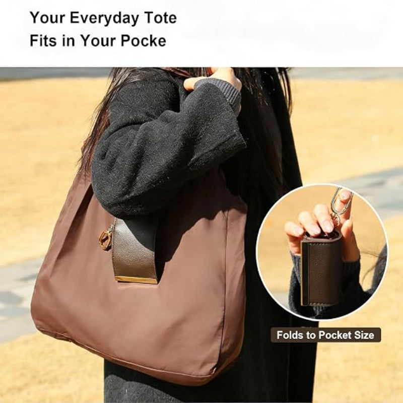 Foldable Nylon Tote Bag With Keychain – Lightweight, Reusable Shopping Bag