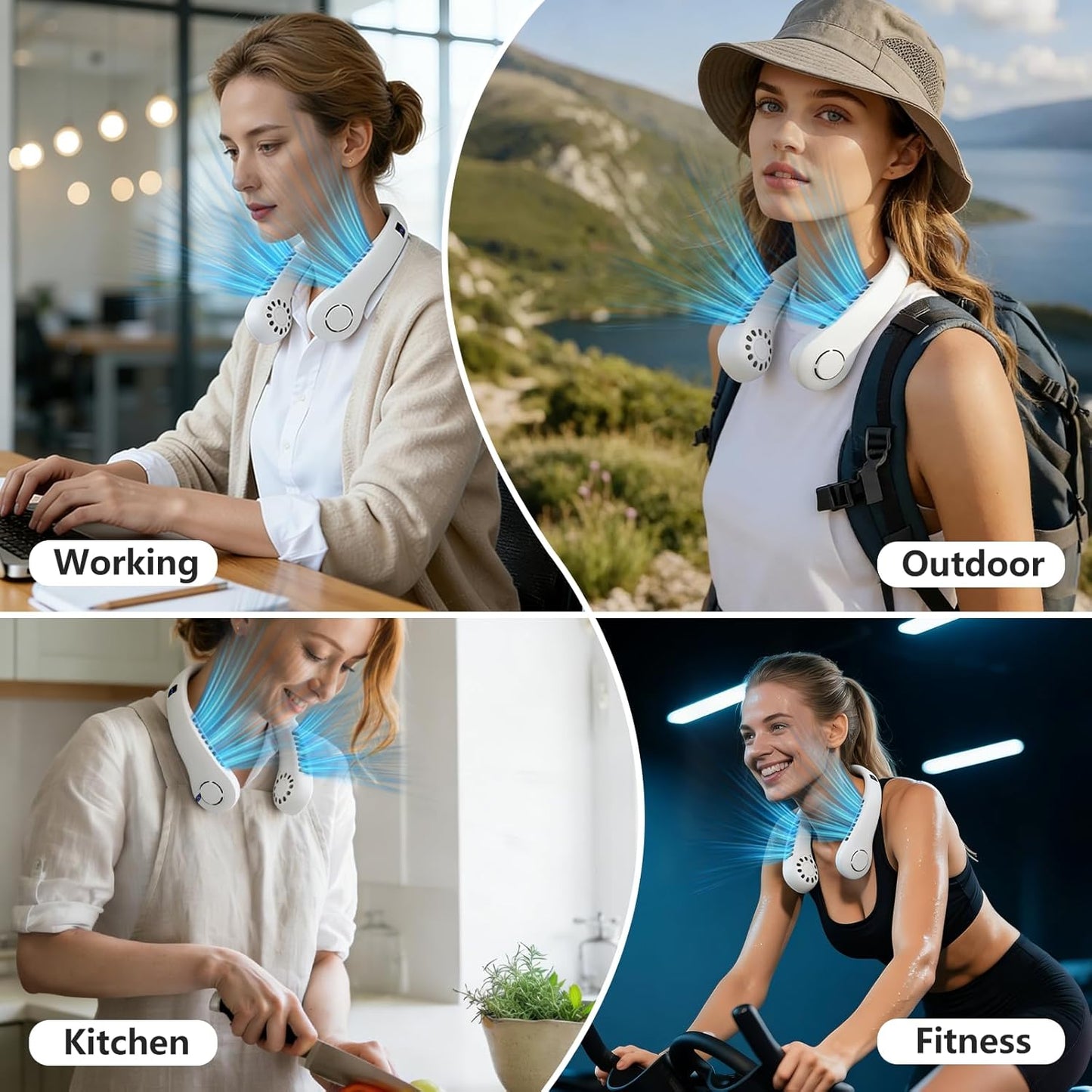 USB Rechargeable Hands Free 360° Cooling  Portable Neck Fan