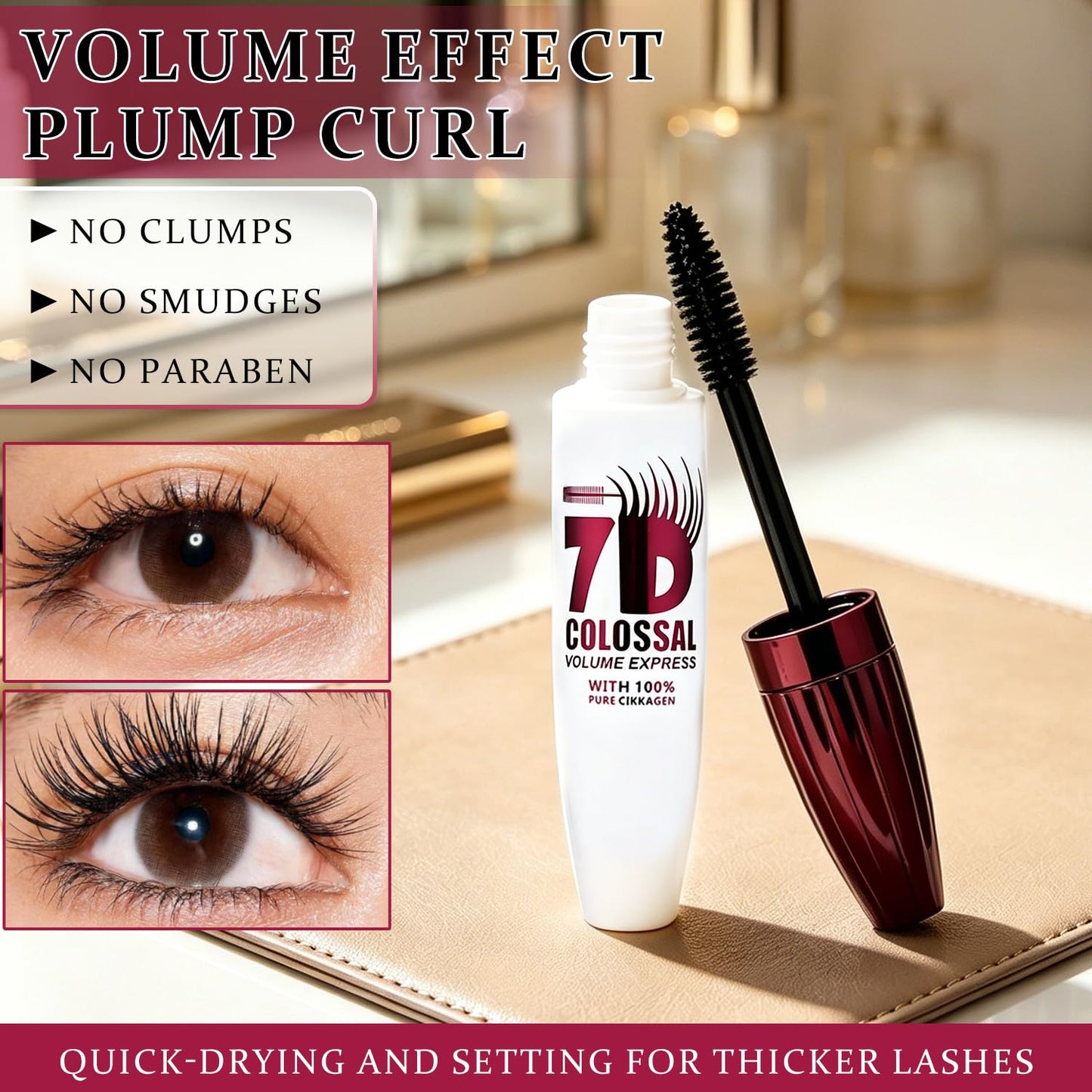 7D Waterproof Mascara for Thick, Defined & Long-Lasting Curling Lashes