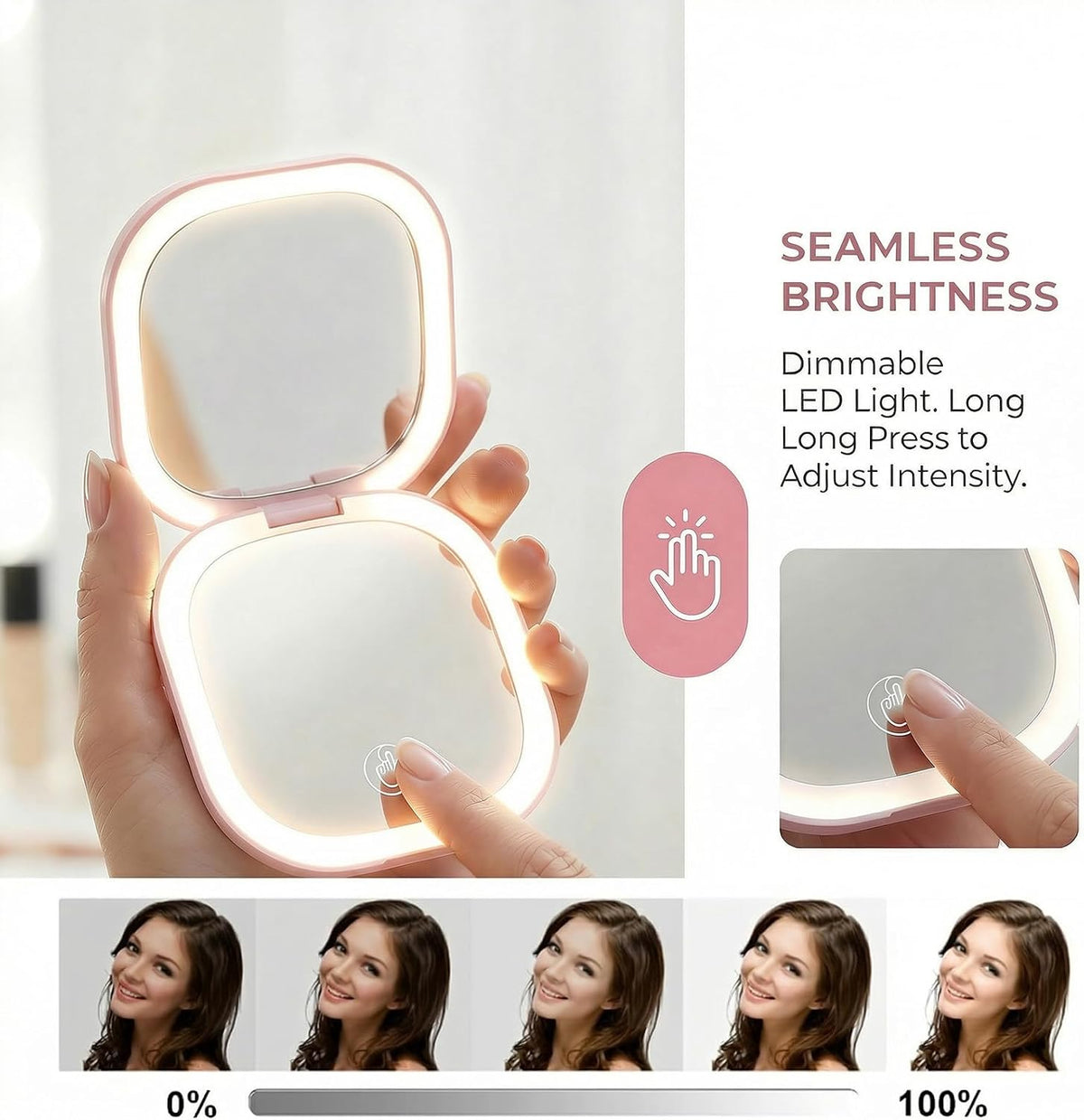 Folding Travel Makeup Mirror with LED Lights