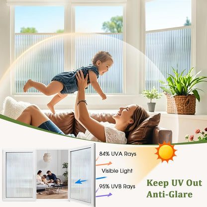 Vertical Stripe Reeded Glass Style Static Cling Window Privacy Film