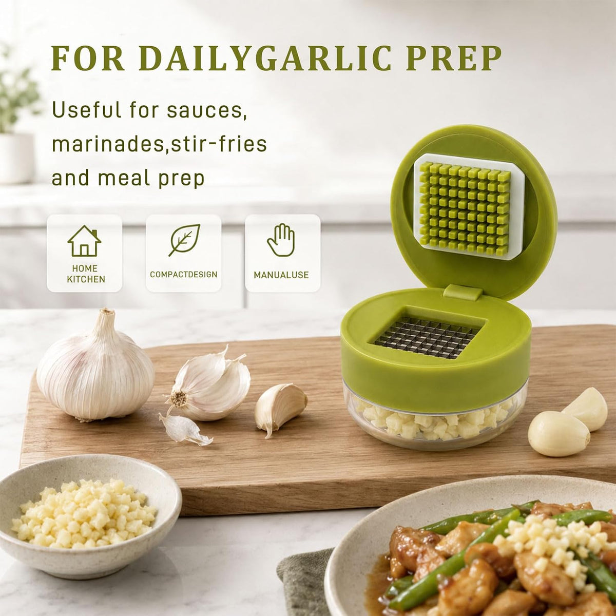 Mini Garlic Chopper and Press with Container，Garlic Press Stainless Steel