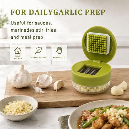Mini Garlic Chopper and Press with Container，Garlic Press Stainless Steel