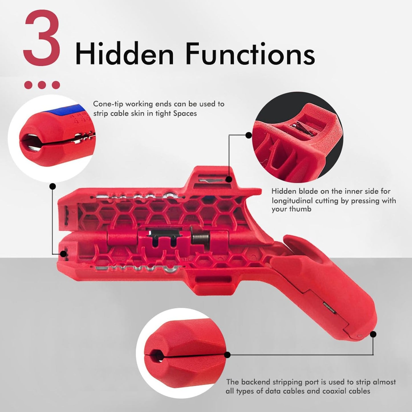 Wire Stripper Curved Handle Multi Functional Cable Stripping Tool for Electrician