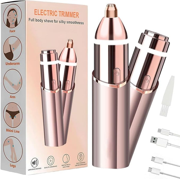 2-in-1 Face and Eyebrow Trimmer - Rechargeable Facial Shaver