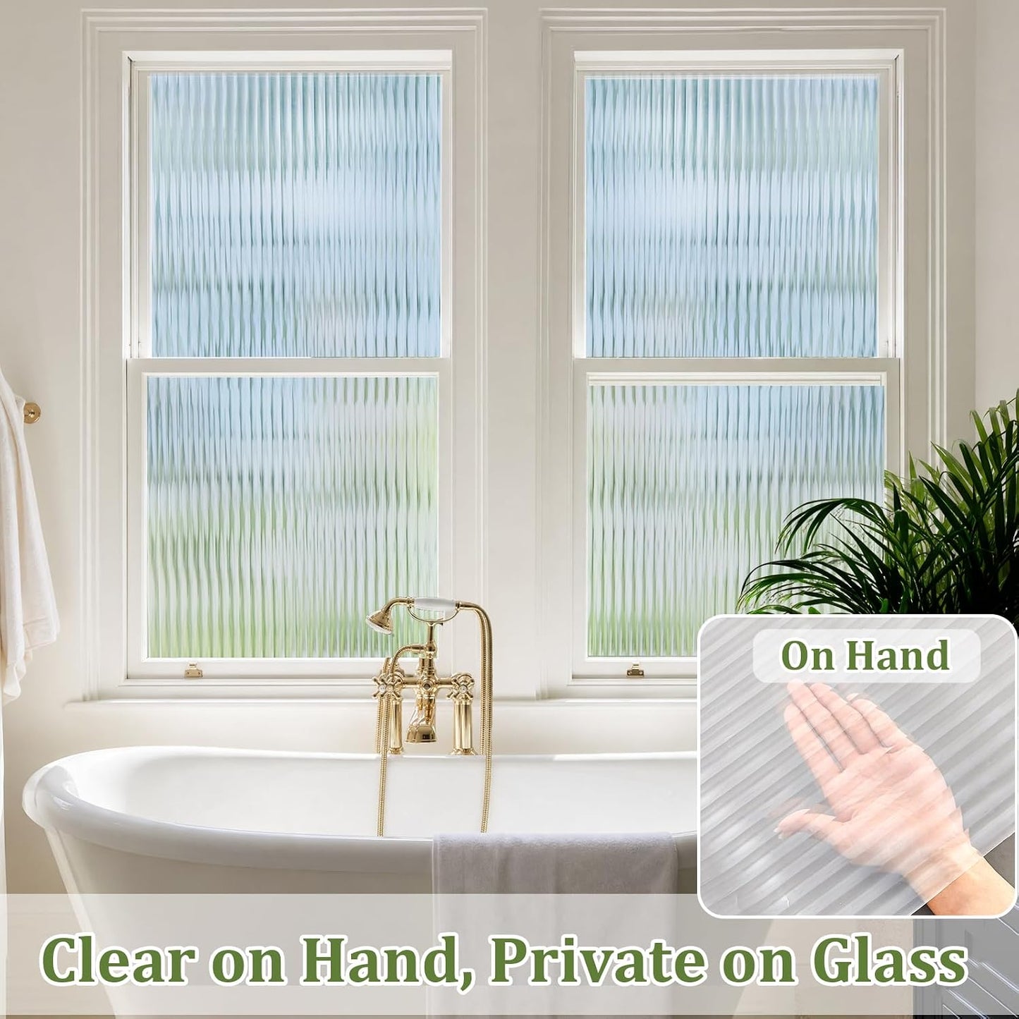 Vertical Stripe Reeded Glass Style Static Cling Window Privacy Film
