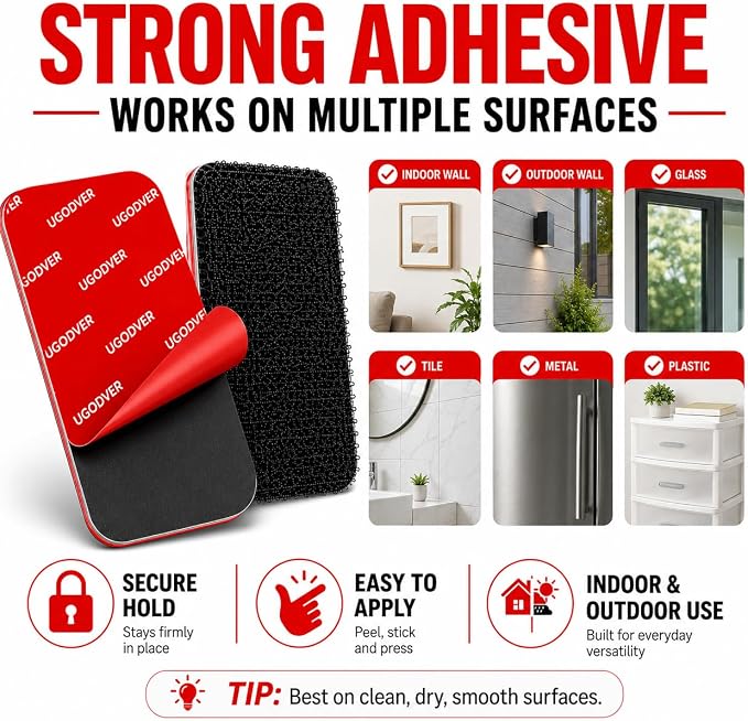 Heavy Duty Hook and Loop Strips with Adhesive-10 Pcs