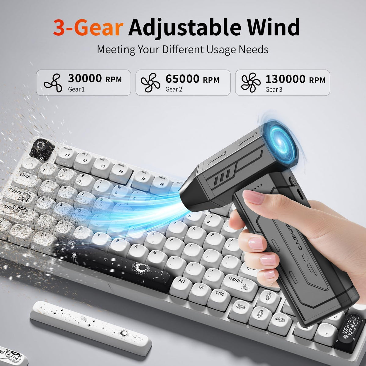 Compact Handheld Four-Speed Turbojet Fan With LED Flashlight
