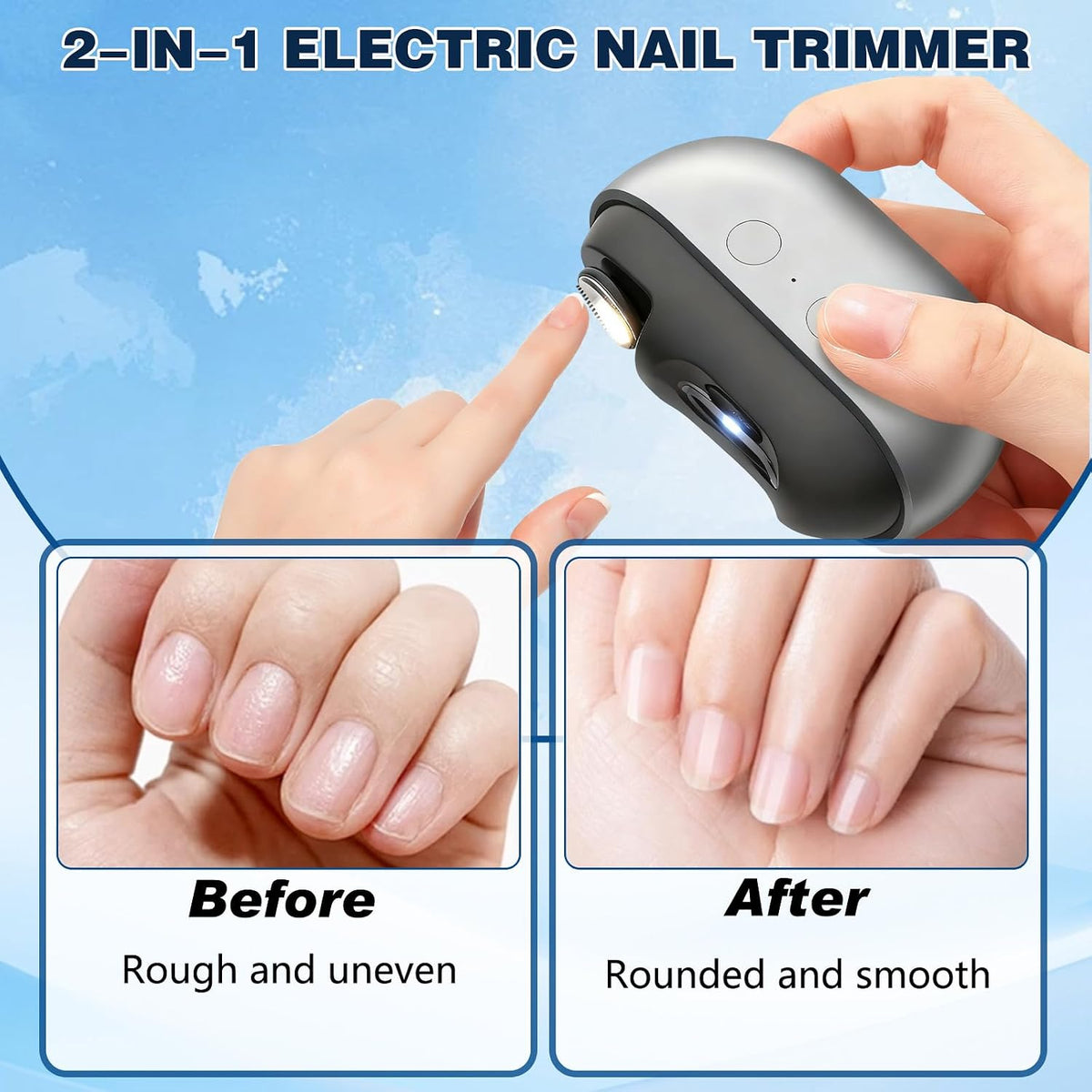 Automatic Trimmer & Polisher Nail Care Tool with LED Lights, Clipping Storage