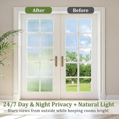 Vertical Stripe Reeded Glass Style Static Cling Window Privacy Film