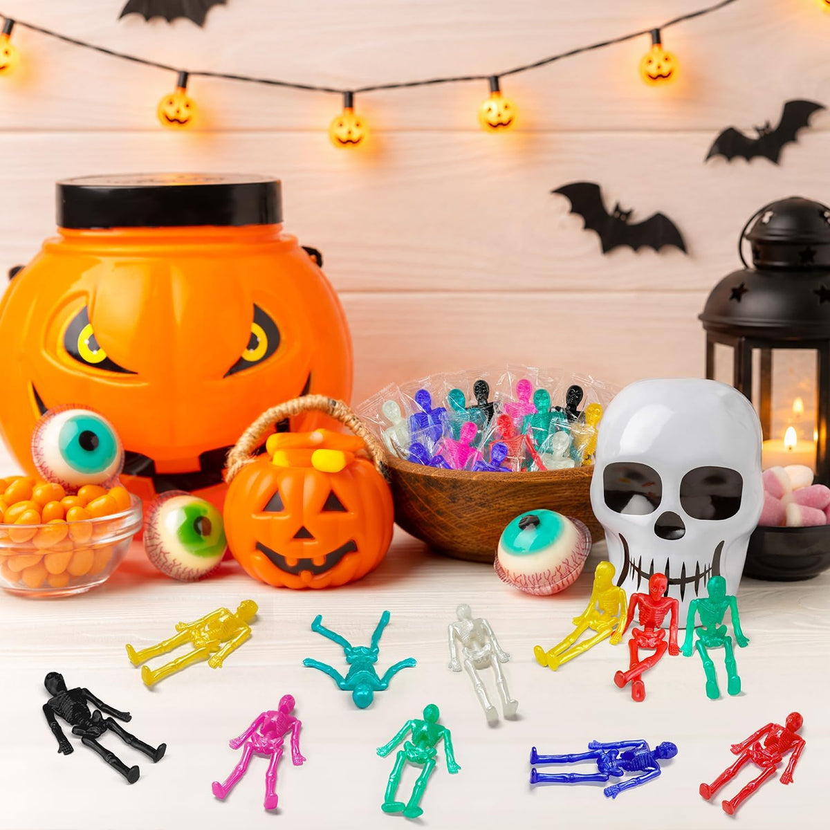 Halloween Spooky Colorful Elastic Skull Fingertip Toy Set-18 Pack