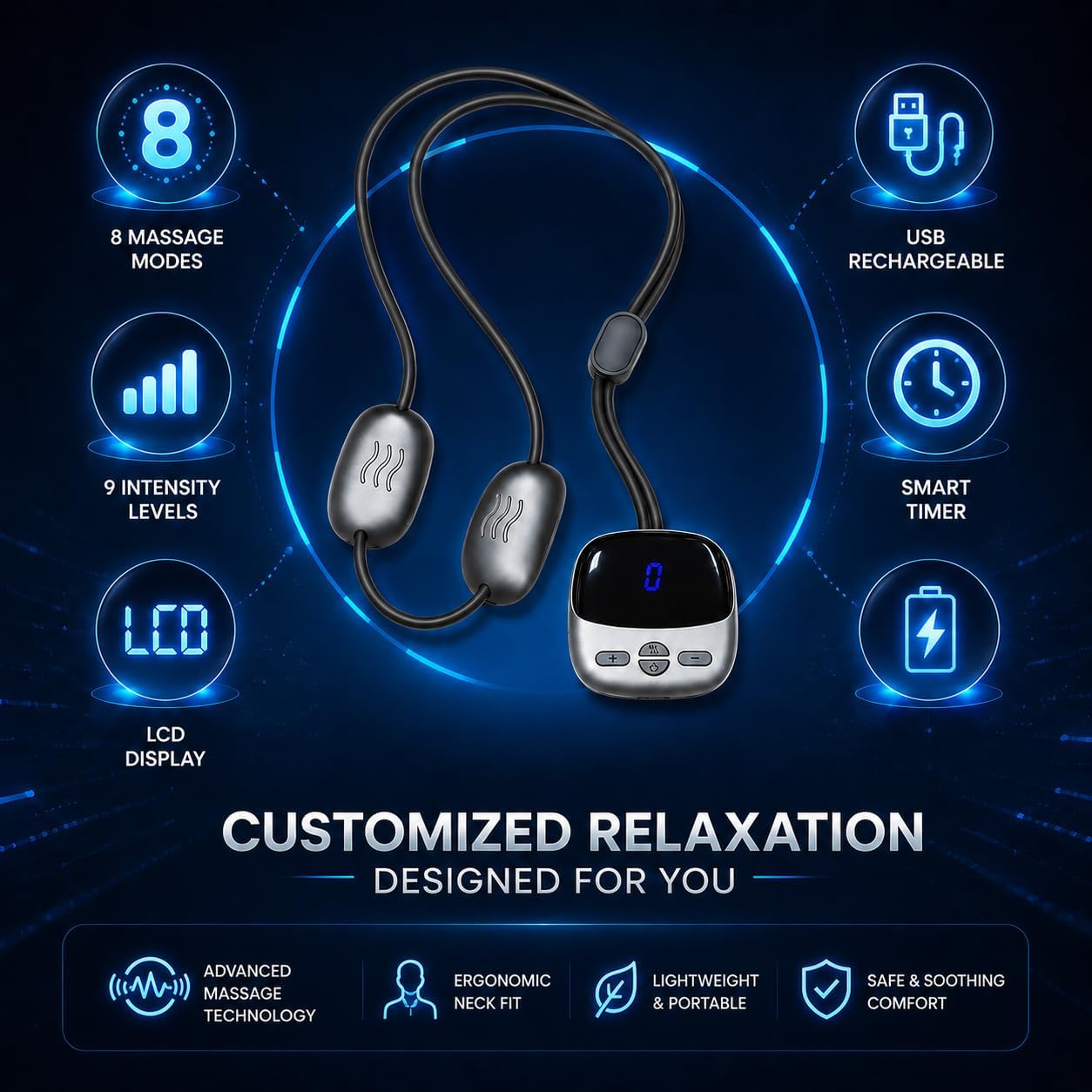 Portable Neck Massager with Heat for Office, Travel, Home