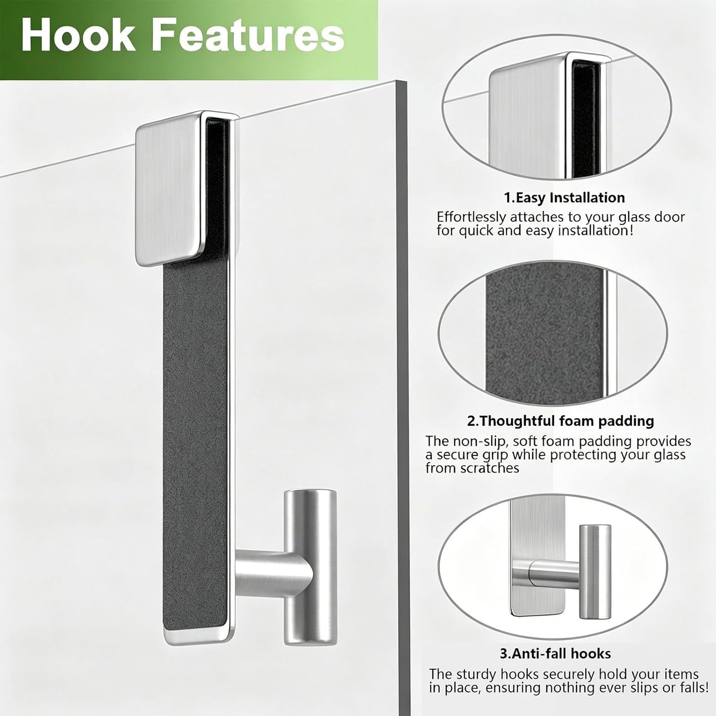 Shower Enclosure Door Hook – Heavy-Duty Stainless Steel Bathroom Hook