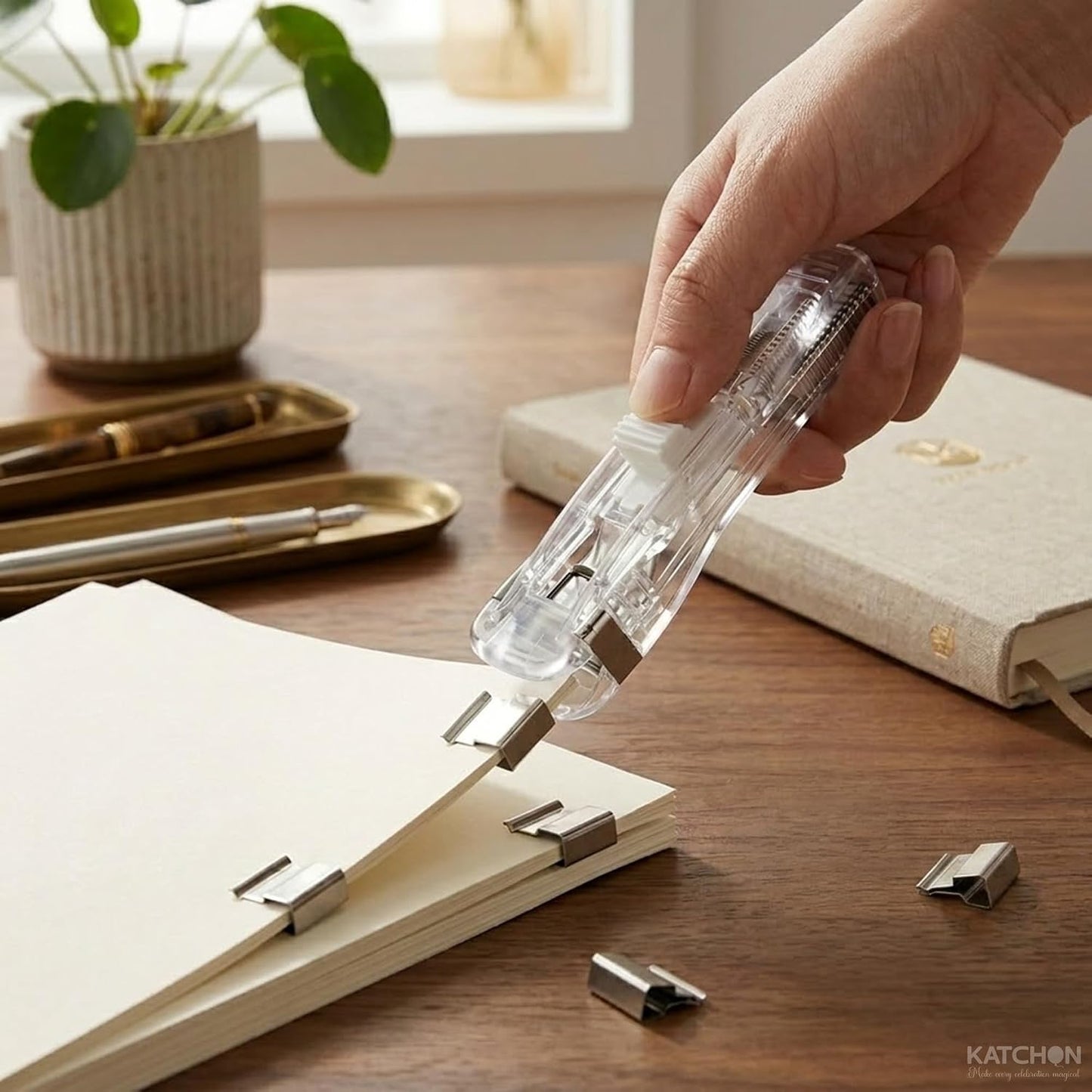 Handheld Paperclip Dispenser Set With 50 Refill Clips, Metal Folder