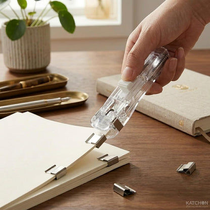 Handheld Paperclip Dispenser Set With 50 Refill Clips, Metal Folder