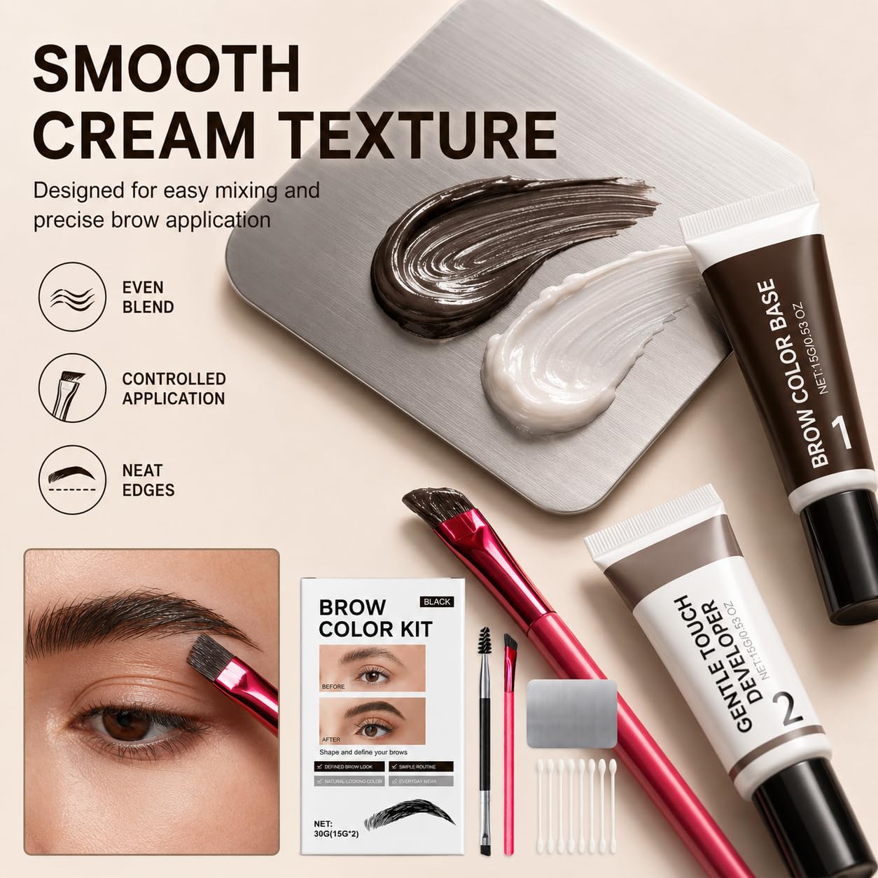 2-in-1 Brow Color Kit for 6-Week Defined Look, 30g Extra Large Capacity (15g+15g) with Natural Bushy Results