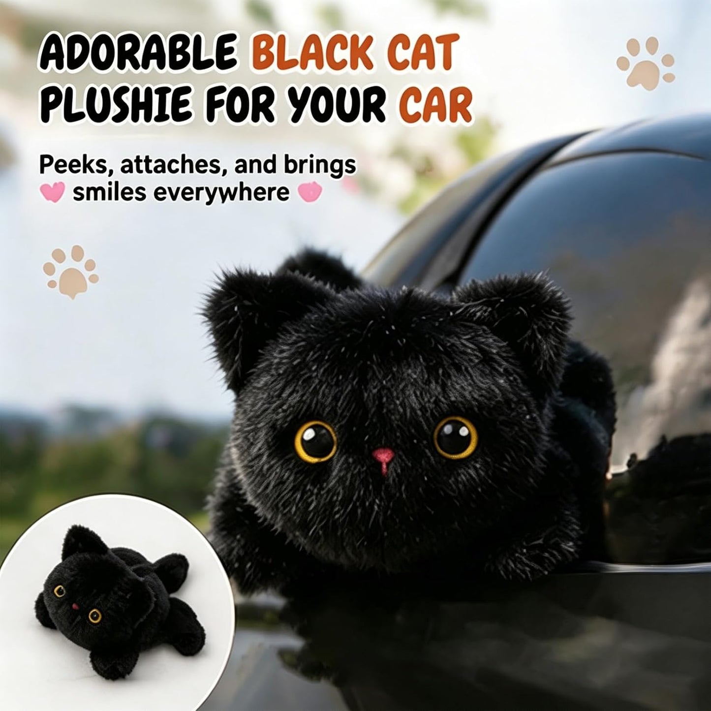 Magnetic Plush Cat Car Decor for Rearview Mirror & Metal Surfaces, Funny Animal Lover Gift for Women