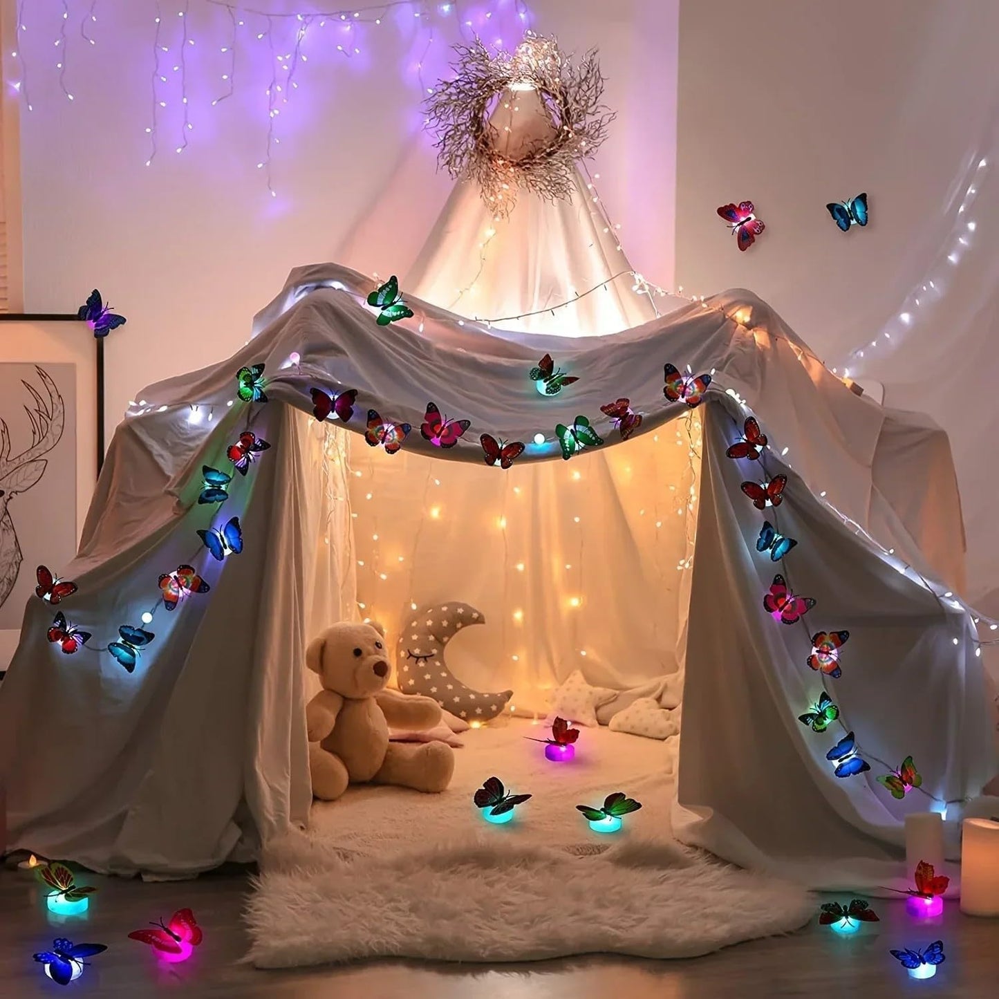 3D Butterfly Decor with Glowing Lights for Bedroom, Wall, Party and Birthday