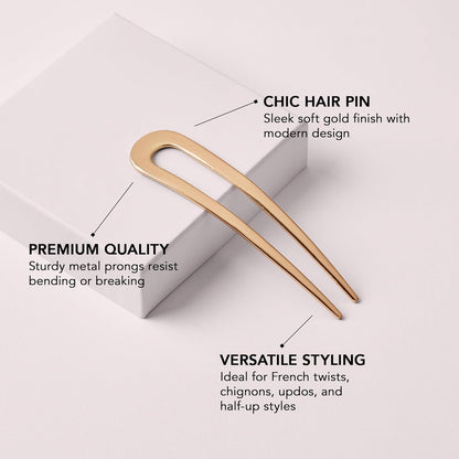2PCS Metal French Hair Pins – U-Shaped Hair Forks for Bun & French Twist Hairstyles (Gold & Silver)