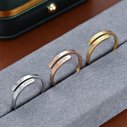 3 Pack "Trust God" Cross Ring– Adjustable Stainless Steel Religious Faith Ring