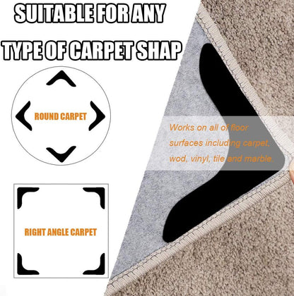 12 Pcs Rug Gripper Pads – Double-Sided Adhesive Anti-Slip Pads for Area Rugs on Hardwood, Tile & Laminate Floors