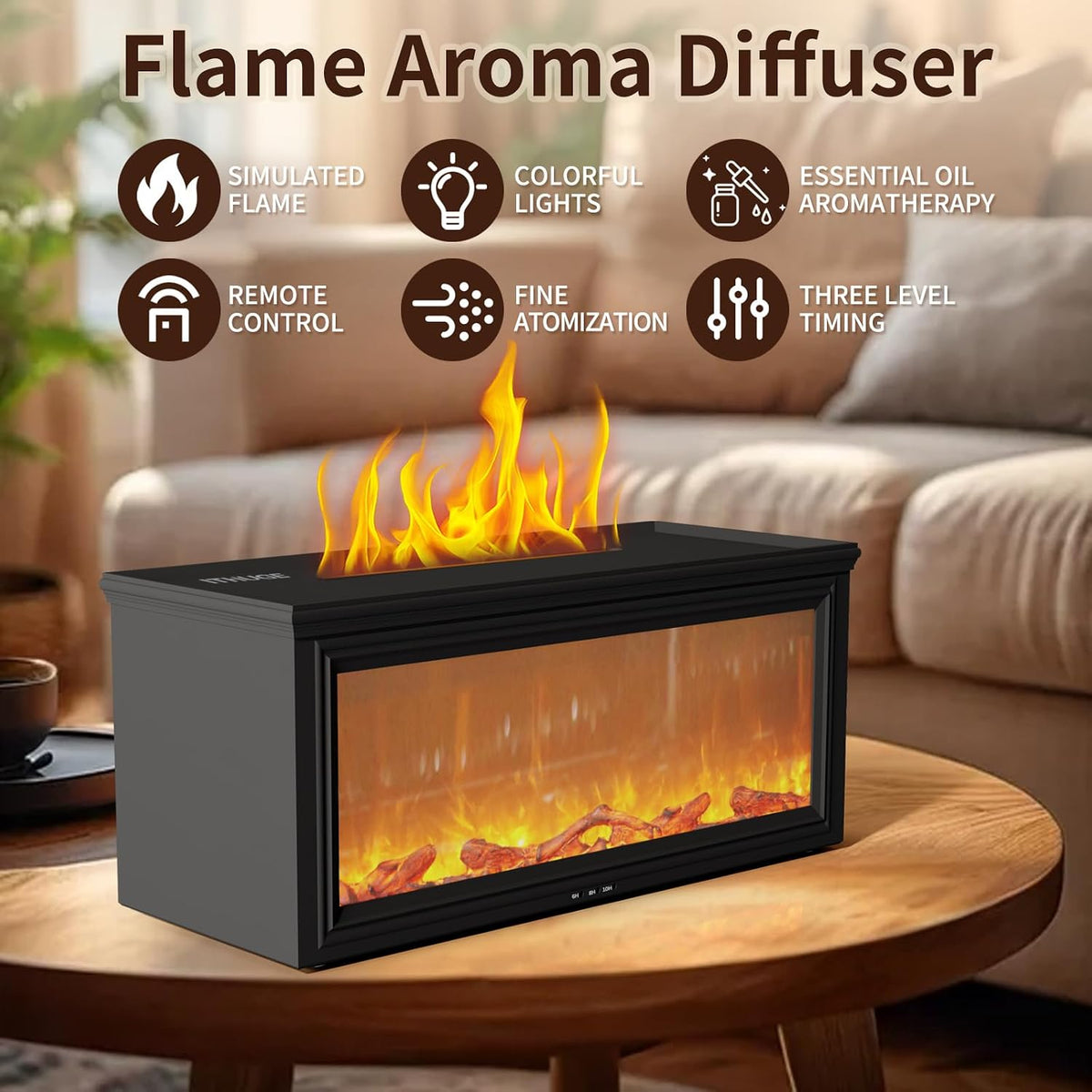 Fireplace Flame Design Essential Oil Diffuser Humidifier - Multi-Color Light Modes