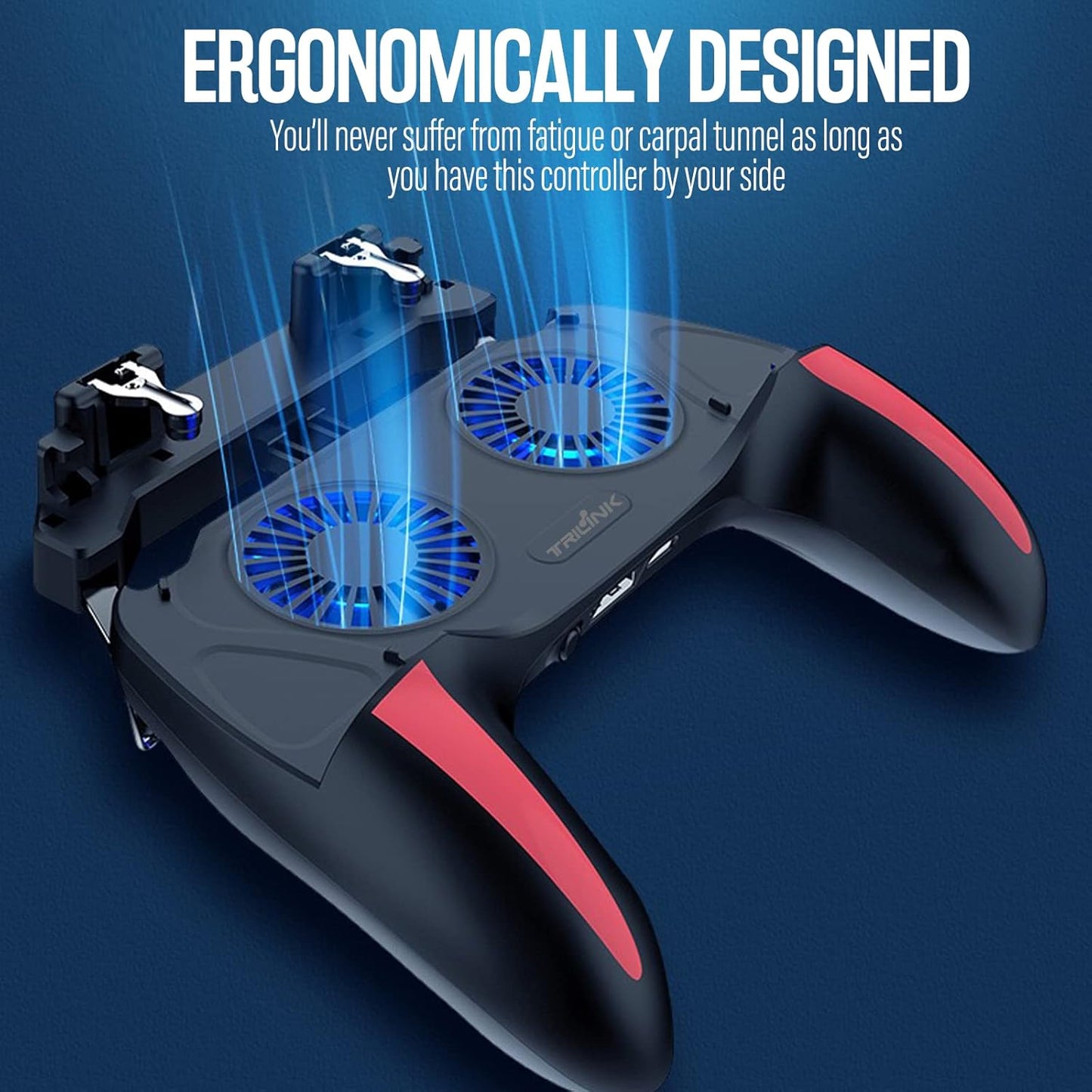 Mobile Gaming Controller with Cooling Fan Featuring Built-in L1/R1 Trigger Buttons and Joysticks