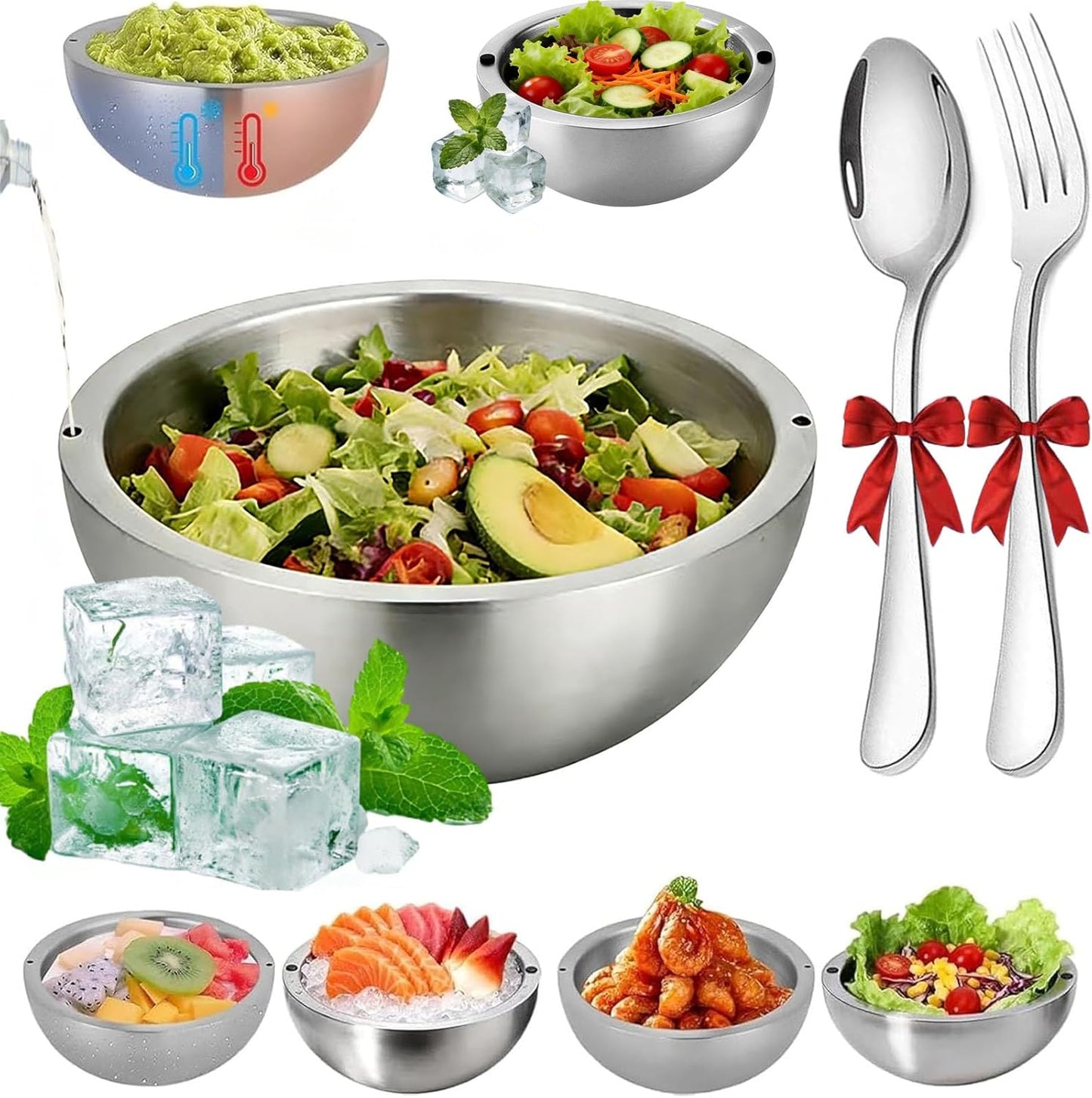 304 Stainless Steel Insulated Bowl, Chill Bowls You Freeze with 2 Water Injection Holes
