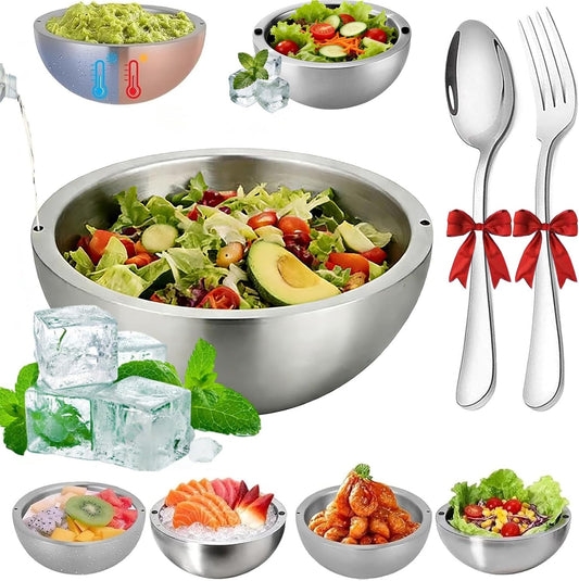 304 Stainless Steel Insulated Bowl, Chill Bowls You Freeze with 2 Water Injection Holes