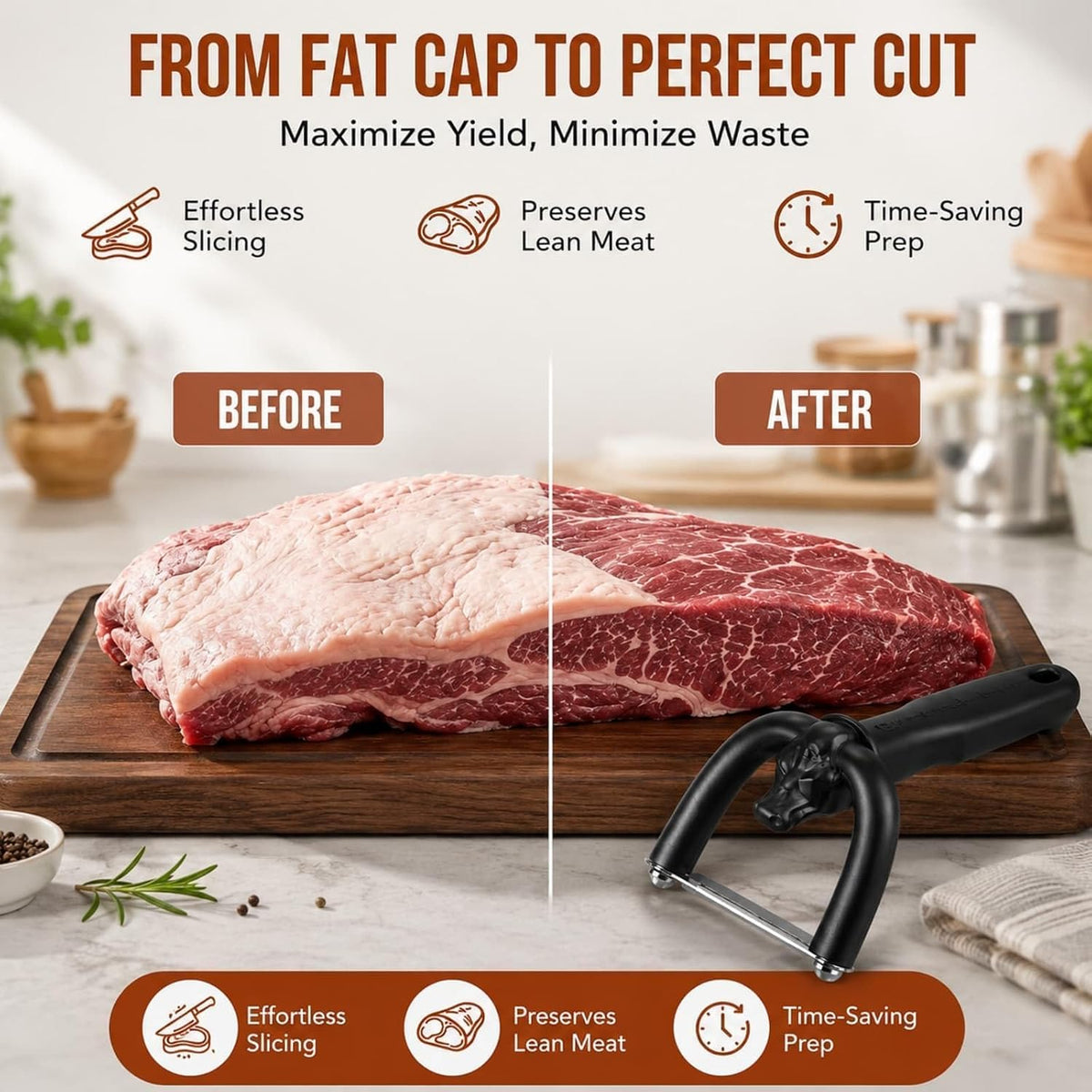 Handheld Steel Blade Meat Cutting Knife, U-Grip Ergonomic Fat Trimming