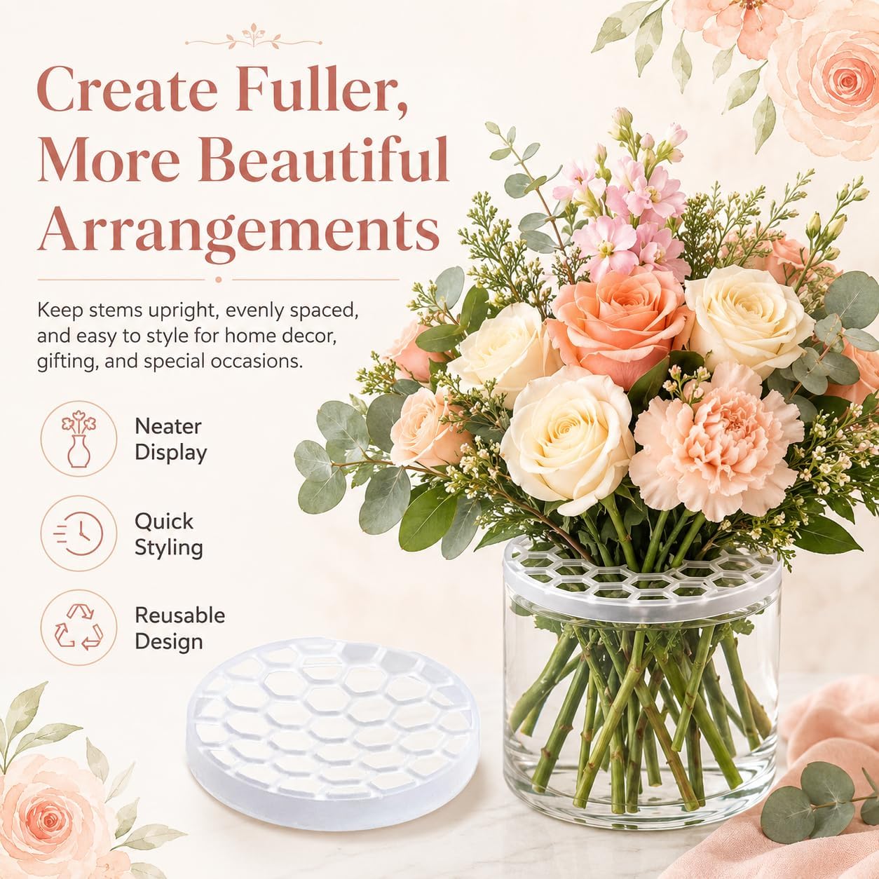 4PCS Silicone Flower Arranging Grid – Reusable Flexible Floral Organizer for Small Centerpieces & DIY Home Decor