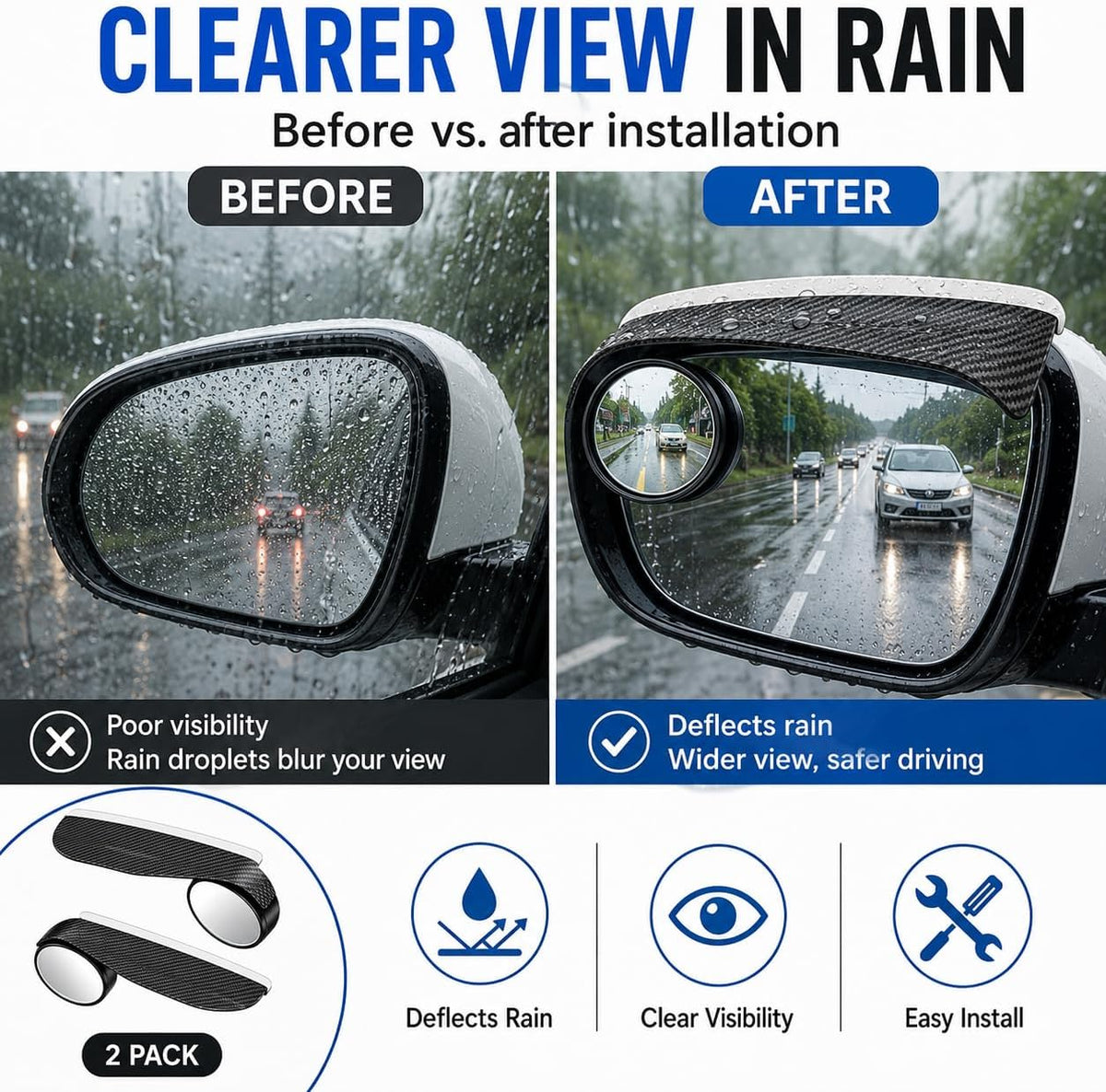2PCS Car Blind Spot Mirrors 360° Adjustable for Most Cars