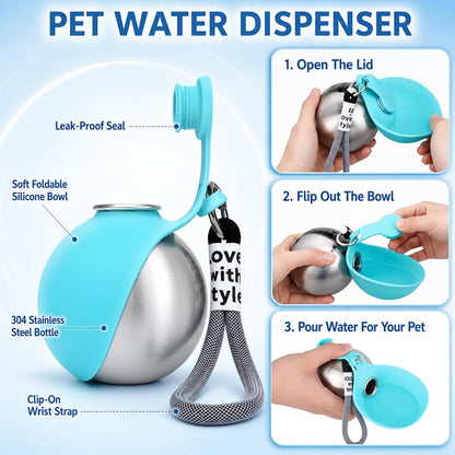 Portable Dog Water Bottle – 10 oz Leak-Proof Stainless Steel