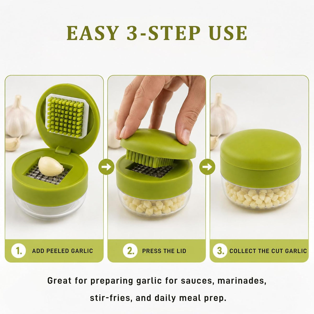 Mini Garlic Chopper and Press with Container，Garlic Press Stainless Steel