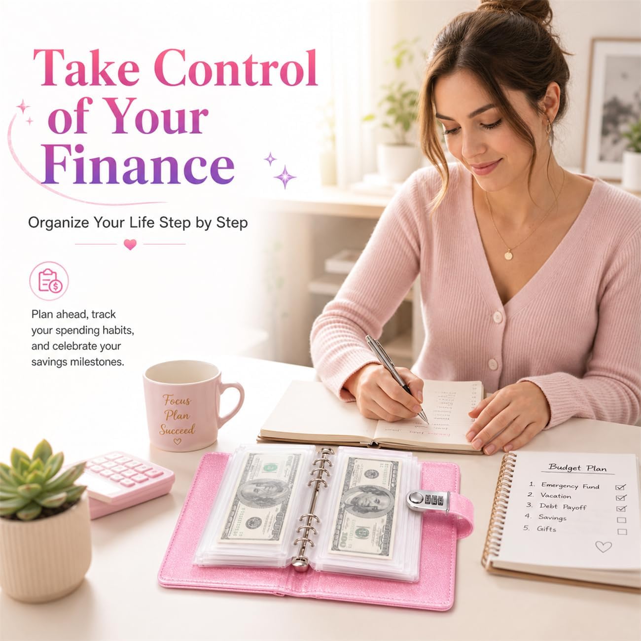 Sparkle Cash Savings Binder with 3 Digit Combination Lock