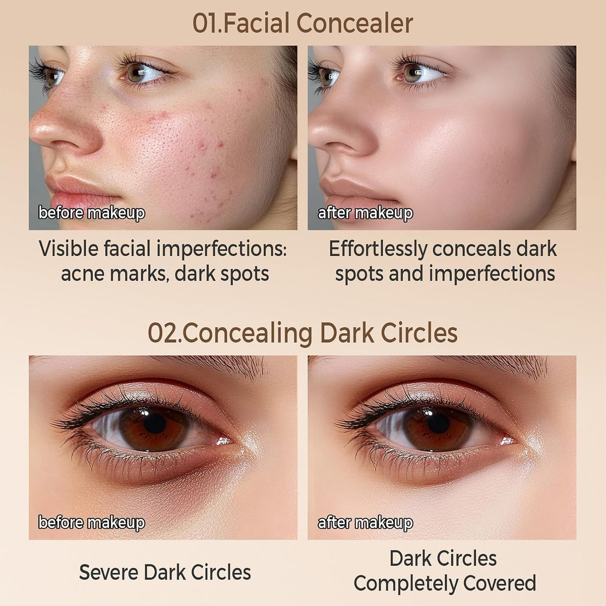 Full Coverage Concealer Balm, for Dark Circles & Blemishes,for Any Skin