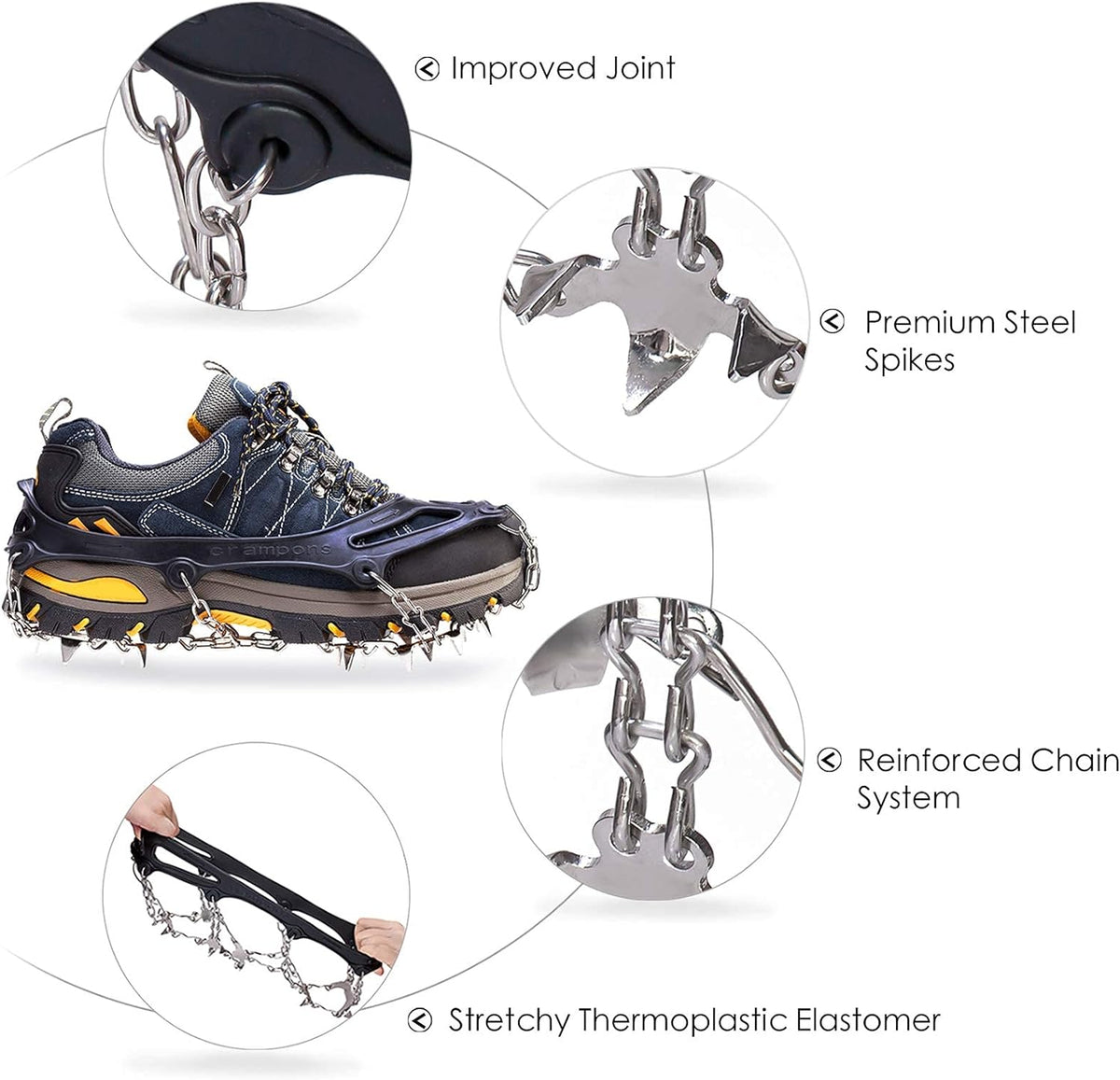 Lightweight Crampons Anti-Slip Traction Snow Grips-One Size Fits All-2 Pcs