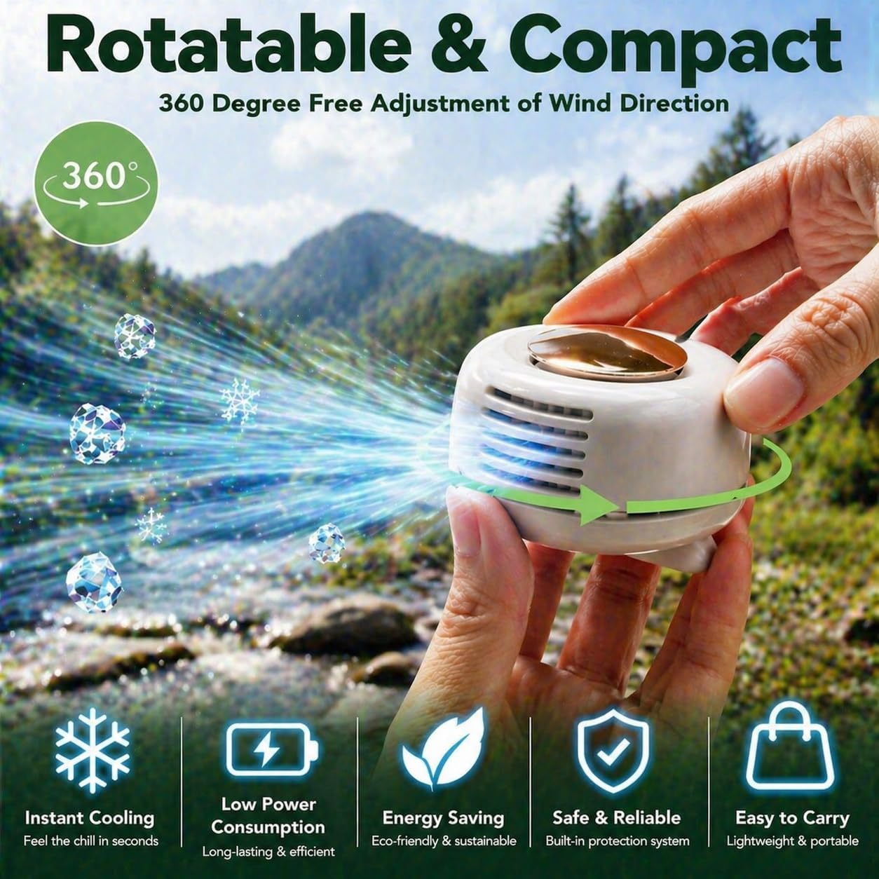 Clip-On Bladeless Fan with 3 Speeds for Outdoor, Office, Travel