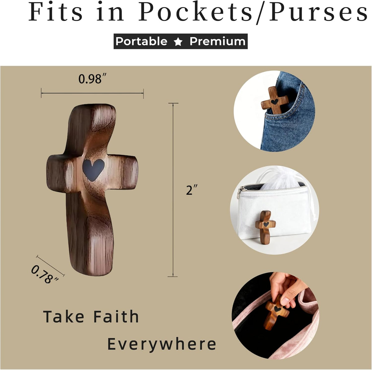 5 Pcs Mini Walnut Cross Set - Handmade - Christian Symbol