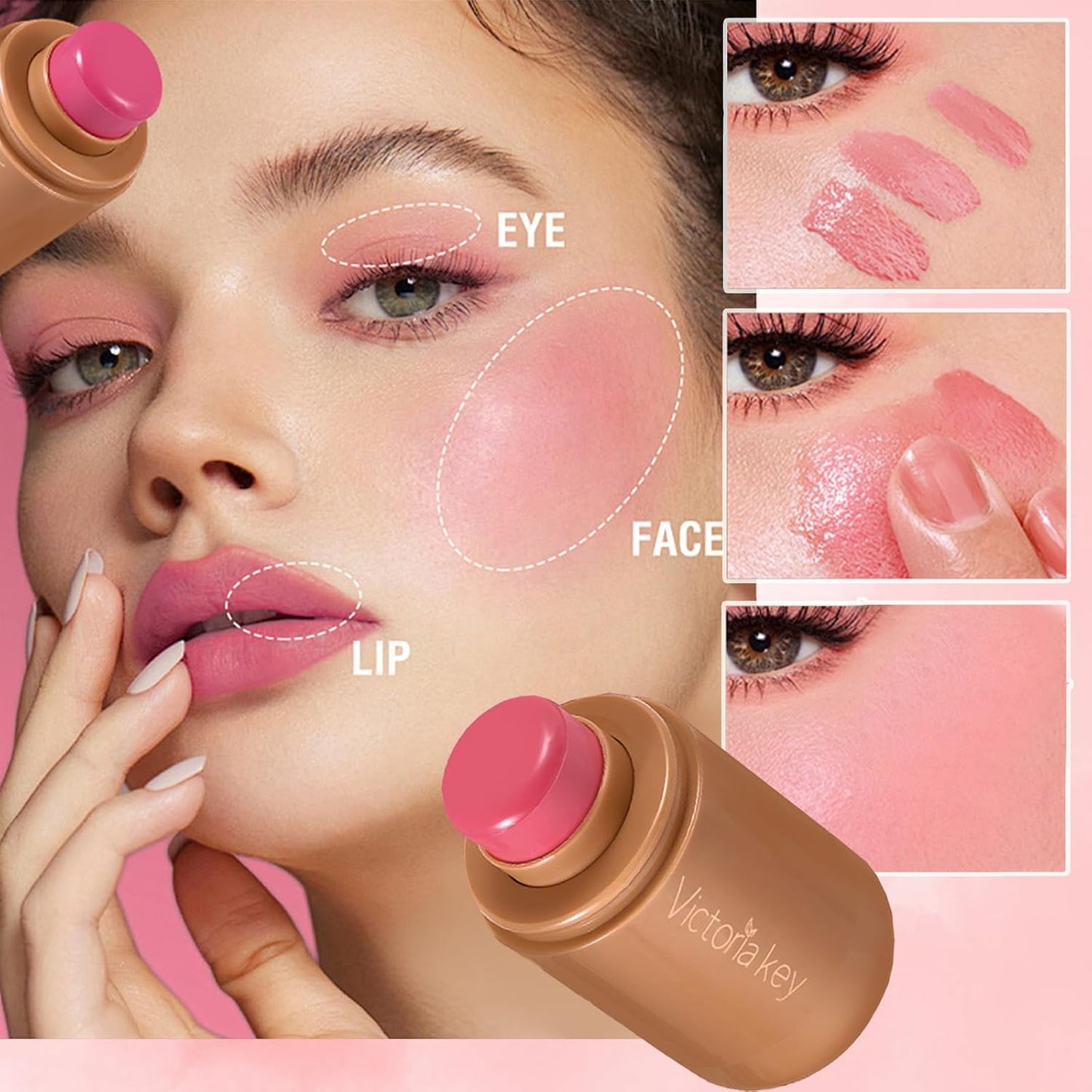 Cream Blush Stick, Dual-Use For Lips And Cheeks, Moisturizing Formula